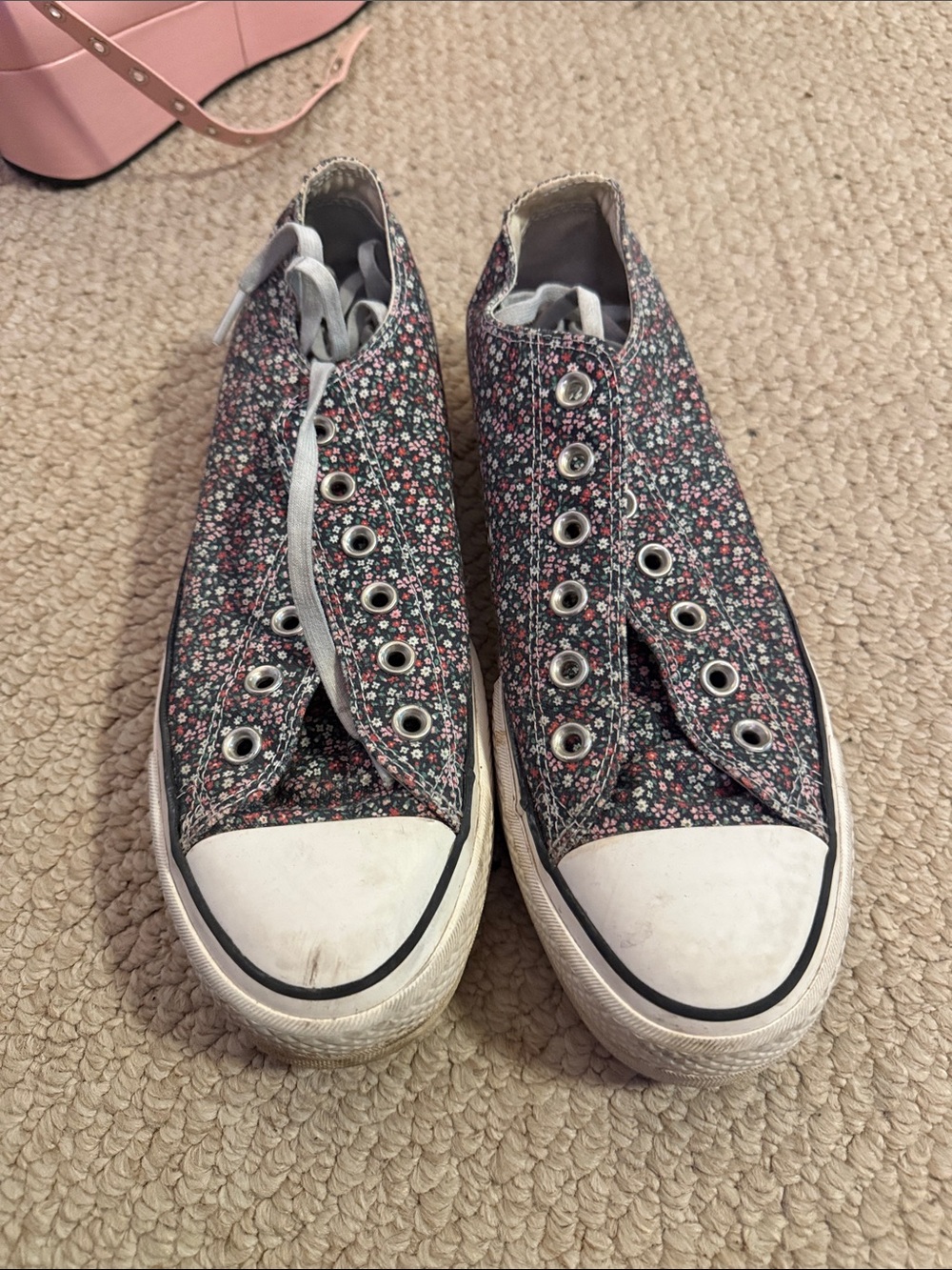 Converse Floral Canvas Flatform Sneakers in Black with Pink and White Flowers
